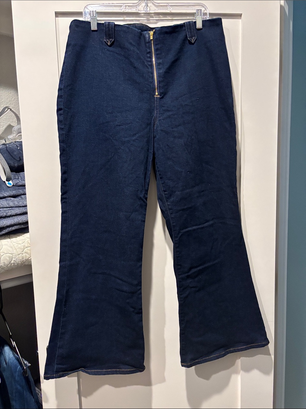 Express Navy Wide-Leg Flared Jeans with Front Zip